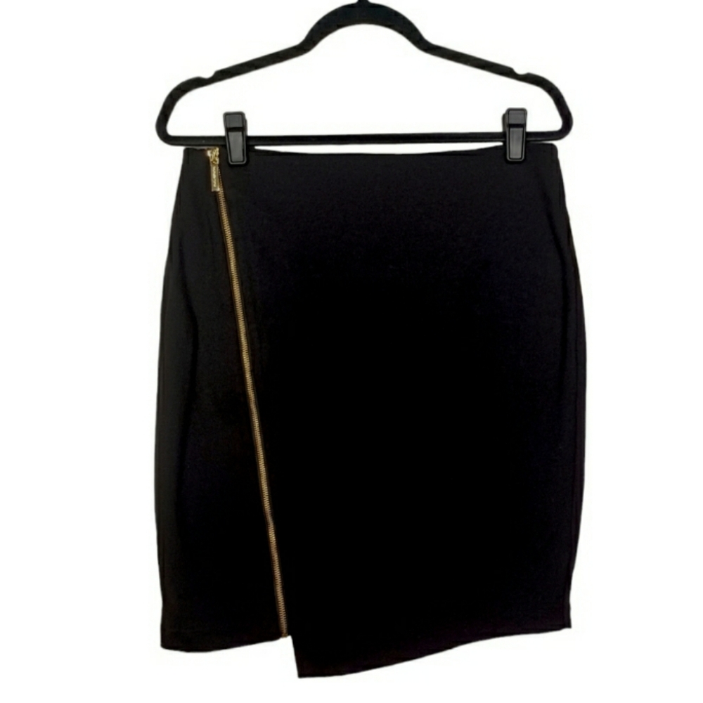 MICHAEL MICHAEL KORS Black Pencil Skirt w/ Gold Asymmetrical Zipper Medium 8 NWT
